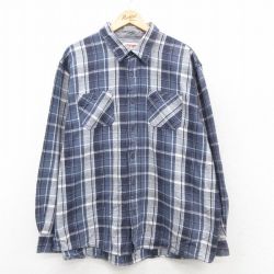 XL★古着 ラングラー Wrangler 長袖 フランネル シャツ メンズ 大きいサイズ コットン 濃紺他 ネイビー チェック 25oct01 中古 トップス
