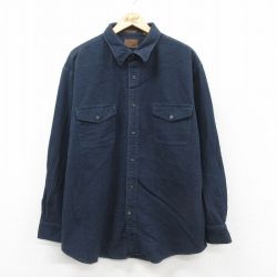 XL★古着 セントジョンズベイ 長袖 ヘビー フランネル シャツ メンズ シャモアクロス 大きいサイズ ロング丈 コットン 濃紺 ネイビー 25oct01 中古 トップス