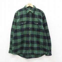 XL★古着 長袖 ヘビー フランネル シャツ メンズ 緑他 グリーン バッファロー チェック 25oct01 中古 トップス