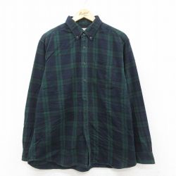 XL★古着 エルエルビーン LLBEAN 長袖 フランネル シャツ メンズ 00年代 00s コットン ボタンダウン 緑他 グリーン タータン チェック ブラックウォッチ 25oct01 中古 トップス