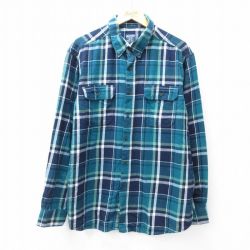 XL★古着 FADED GLORY 長袖 フランネル シャツ メンズ 大きいサイズ コットン ボタンダウン 緑他 グリーン チェック 25oct02 中古 トップス