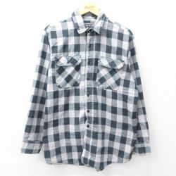 L★古着 長袖 フランネル シャツ メンズ 90年代 90s グレー他 バッファロー チェック 25oct02 中古 トップス