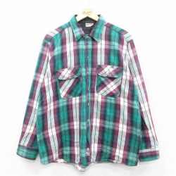 XL★古着 長袖 フランネル シャツ メンズ 80年代 80s 大きいサイズ 緑他 グリーン チェック 25oct02 中古 トップス
