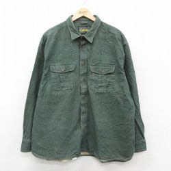XL★古着 カベラス 長袖 ヘビー フランネル シャツ メンズ 大きいサイズ 緑 グリーン 霜降り 25oct02 中古 トップス