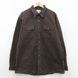 XL★古着 カーハート Carhartt 長袖 ヘビー フランネル シャツ メンズ 大きいサイズ ロング丈 コットン こげ茶 ブラウン 25oct02 中古 トップス