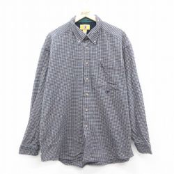 XL★古着 ダックヘッド 長袖 フランネル シャツ メンズ ロング丈 コットン ボタンダウン 紺他 ネイビー チェック 25oct02 中古 トップス