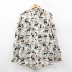 XL★古着 ウールリッチ WOOLRICH 長袖 ヘビー フランネル シャツ メンズ シカ ロング丈 コットン ボタンダウン ベージュ系他 カーキ 25oct02 中古 トップス