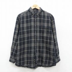 【20%OFF】L★古着 長袖 ヘビー フランネル シャツ メンズ 90年代 90s コットン ボタンダウン 黒他 ブラック チェック 25oct02 中古 トップス