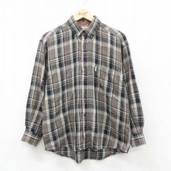 M★古着 コロンビア COLUMBIA 長袖 ウール シャツ メンズ 00年代 00s ボタンダウン ベージュ系他 カーキ チェック 25oct03 中古 トップス