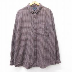 XL★古着 チェロキー 長袖 フランネル シャツ メンズ 大きいサイズ コットン ボタンダウン エンジ他 チェック 25oct03 中古 トップス