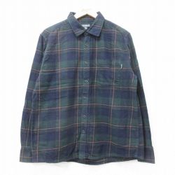 L★古着 エディーバウアー 長袖 フランネル シャツ メンズ コットン 緑他 グリーン チェック 25oct03 中古 トップス