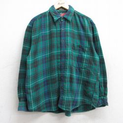 XL★古着 長袖 ヘビー フランネル シャツ メンズ 00年代 00s コットン 緑他 グリーン チェック 25oct03 中古 トップス