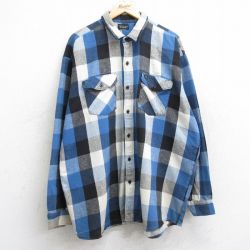 XL★古着 CODET 長袖 ヘビー フランネル シャツ メンズ 90年代 90s 大きいサイズ ロング丈 青他 ブルー チェック 25oct03 中古 トップス
