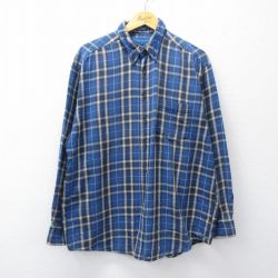 XL★古着 タウンクラフト 長袖 フランネル シャツ メンズ 90年代 90s 大きいサイズ コットン ボタンダウン 紺他 ネイビー チェック 25oct03 中古 トップス