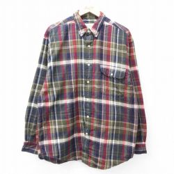 XL★古着 エディーバウアー 長袖 フランネル シャツ メンズ 00年代 00s 大きいサイズ ロング丈 コットン ボタンダウン 紺他 ネイビー チェック 【spe】 25oct03 中古 トップス