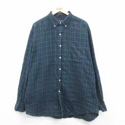 XL★古着 ラルフローレン Ralph Lauren ポロジーンズ 長袖 ブランド フランネル シャツ メンズ 大きいサイズ ロング丈 コットン ボタンダウン 緑他 グリーン タータン チェック ブラックウォッチ 【spe】 25oct08 中古 トップス