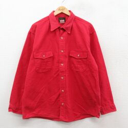 XL★古着 長袖 ヘビー フランネル シャツ メンズ 90年代 90s 大きいサイズ コットン USA製 赤 レッド 25oct08 中古 トップス