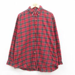 XL★古着 ラルフローレン Ralph Lauren 長袖 ブランド フランネル シャツ メンズ 90年代 90s ワンポイントロゴ BLAKE コットン ボタンダウン 赤他 レッド タータン チェック 【spe】 25oct08 中古 トップス
