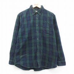 L★古着 エルエルビーン LLBEAN 長袖 フランネル シャツ メンズ 00年代 00s コットン ボタンダウン 緑他 グリーン タータン チェック ブラックウォッチ 25oct09 中古 トップス