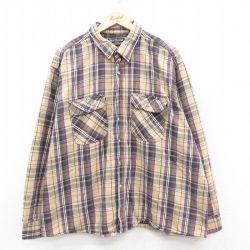 XL★古着 長袖 ヘビー フランネル シャツ メンズ 90年代 90s 大きいサイズ ベージュ他 カーキ チェック 25oct09 中古 トップス