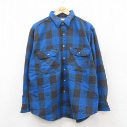 XL★古着 セントジョンズベイ 長袖 ヘビー フランネル シャツ メンズ 90年代 90s 大きいサイズ コットン 青他 ブルー バッファロー チェック 【spe】 25oct09 中古 トップス
