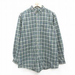 XL★古着 エルエルビーン LLBEAN 長袖 フランネル シャツ メンズ 00年代 00s 大きいサイズ ロング丈 コットン ボタンダウン カナダ製 緑他 グリーン チェック 25oct09 中古 トップス