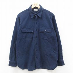 XL★古着 エルエルビーン LLBEAN 長袖 ヘビー フランネル シャツ メンズ 80年代 80s シャモアクロス コットン USA製 濃紺 ネイビー 25oct09 中古 トップス