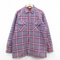 XL★古着 リー Lee 長袖 ヘビー フランネル シャツ メンズ 80年代 80s 薄紺他 ネイビー チェック 内側キルティング 【spe】 25oct11 中古 トップス