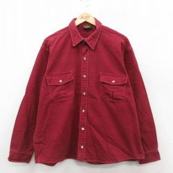 XL★古着 長袖 ヘビー フランネル シャツ メンズ 80年代 80s 大きいサイズ コットン USA製 エンジ 25oct11 中古 トップス