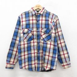 S★古着 ファイブブラザー 長袖 ヘビー フランネル シャツ メンズ 90年代 90s USA製 青他 ブルー チェック 内側キルティング 25oct11 中古 トップス