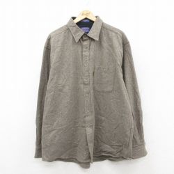 XL★古着 ペンドルトン PENDLETON 長袖 ウール シャツ メンズ ヒジ当て スエード使用 大きいサイズ ロング丈 ベージュ系 カーキ 25oct18 中古 トップス