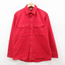 XL★古着 オシュコシュ OSHKOSH 長袖 ヘビー フランネル シャツ メンズ 90年代 90s コットン USA製 赤 レッド 25oct18 中古 トップス