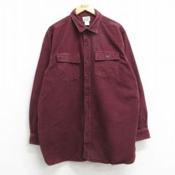 XL★古着 エルエルビーン LLBEAN 長袖 ヘビー フランネル シャツ メンズ 00年代 00s 大きいサイズ ロング丈 コットン エンジ 25oct18 中古 トップス