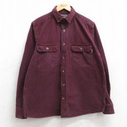 L★古着 ウールリッチ WOOLRICH 長袖 ヘビー フランネル シャツ メンズ コットン エンジ 25oct18 中古 トップス