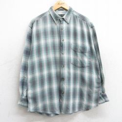 L★古着 長袖 フランネル シャツ メンズ 00年代 00s コットン ボタンダウン 緑他 グリーン オンブレ チェック 【spe】 25oct18 中古 トップス