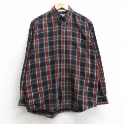 L★古着 エルエルビーン LLBEAN 長袖 フランネル シャツ メンズ 00年代 00s コットン ボタンダウン 黒他 ブラック チェック 25oct18 中古 トップス