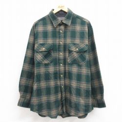 XL★古着 長袖 ウール シャツ メンズ 90年代 90s 緑他 グリーン チェック 25oct20 中古 トップス