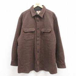 XL★古着 ウールリッチ WOOLRICH 長袖 ウール シャツ メンズ 大きいサイズ ロング丈 茶 ブラウン 25oct20 中古 トップス