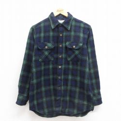 M★古着 長袖 ウール シャツ メンズ 80年代 80s 緑他 グリーン タータン チェック ブラックウォッチ 25oct20 中古 トップス