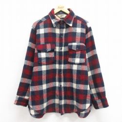 XL★古着 ウールリッチ WOOLRICH 長袖 ウール シャツ メンズ 80年代 80s 紺他 ネイビー チェック 25oct20 中古 トップス