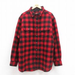 XL★古着 ウールリッチ WOOLRICH 長袖 ウール シャツ メンズ 大きいサイズ ロング丈 赤他 レッド バッファロー チェック 25oct20 中古 トップス