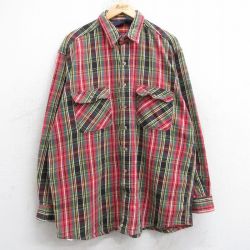 XL★古着 長袖 ヘビー フランネル シャツ メンズ 90年代 90s 大きいサイズ ロング丈 コットン 赤他 レッド チェック 25oct20 中古 トップス