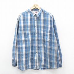 XL★古着 リーバイス Levis 長袖 フランネル シャツ メンズ 大きいサイズ コットン 薄紺他 ネイビー チェック 25oct25 中古 トップス