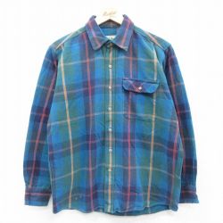 L★古着 エルエルビーン LLBEAN 長袖 ヘビー フランネル シャツ メンズ 90年代 90s 青系他 ブルー チェック 25oct25 中古 トップス