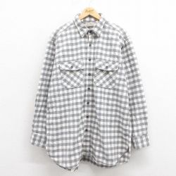 XL★古着 エルエルビーン LLBEAN 長袖 ヘビー フランネル シャツ メンズ 80年代 80s シャモアクロス 大きいサイズ ロング丈 USA製 グレー チェック 【spe】 25oct25 中古 トップス