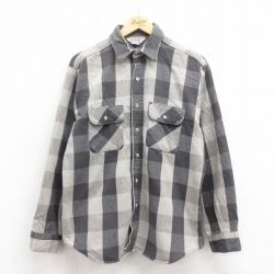 L★古着 ファイブブラザー 長袖 ヘビー フランネル シャツ メンズ 80年代 80s コットン USA製 グレー バッファロー チェック 【spe】 25oct25 中古 トップス