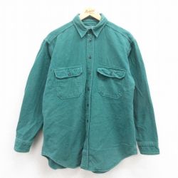 L★古着 ウールリッチ WOOLRICH 長袖 ヘビー フランネル シャツ メンズ 00年代 00s コットン 緑 グリーン 25oct25 中古 トップス