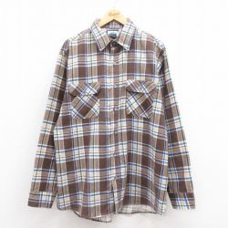 XL★古着 長袖 フランネル シャツ メンズ 80年代 80s 大きいサイズ USA製 茶他 ブラウン チェック 25oct25 中古 トップス