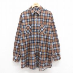 XL★古着 長袖 フランネル シャツ メンズ 90年代 90s ロング丈 コットン USA製 茶他 ブラウン チェック 25oct25 中古 トップス