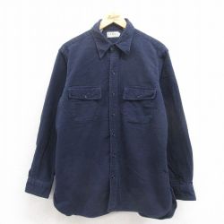 L★古着 エルエルビーン LLBEAN 長袖 ヘビー フランネル シャツ メンズ 90年代 90s コットン 紺 ネイビー 【spe】 25oct25 中古 トップス